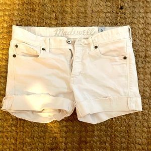 Madewell Mid-rise Cuffed Semi Distressed White Denim Shorts